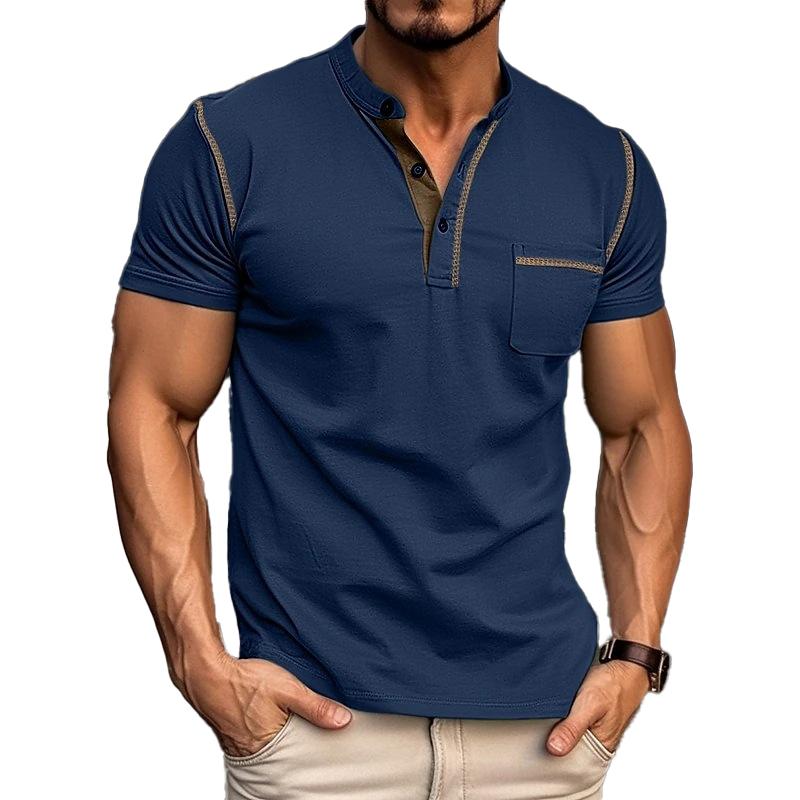 Harry | Kleurblok Henley Krave T-shirt med Korte Ærmer til et Stilfuldt Look