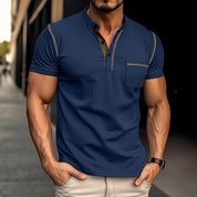 Harry | Kleurblok Henley Krave T-shirt med Korte Ærmer til et Stilfuldt Look