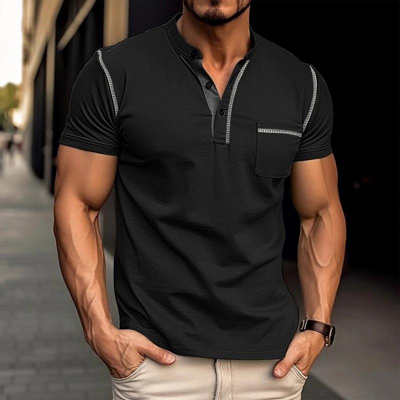 Harry | Kleurblok Henley Krave T-shirt med Korte Ærmer til et Stilfuldt Look