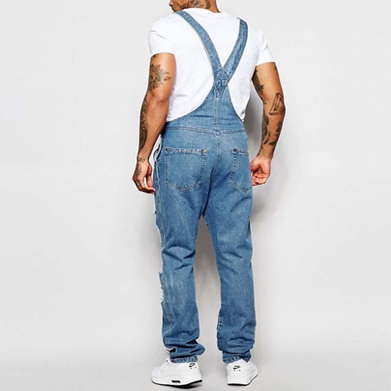 Thalion | Herre Stilfulde Rippede Denim Overalls - Afslappet Pasform Slidt Jumpsuit til Ubekymret Casual Chic