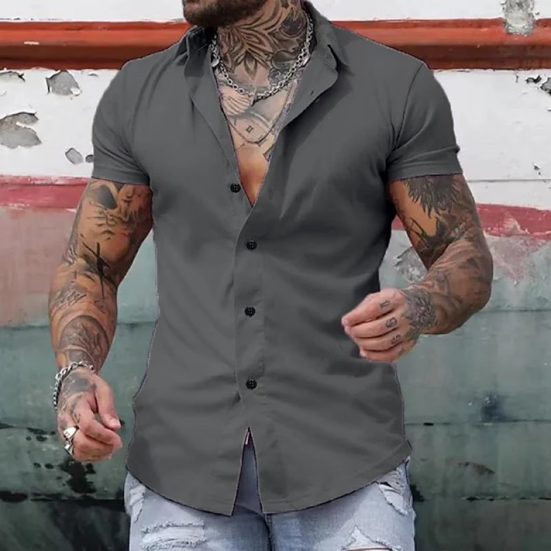 Stilfuld ensfarvet krave korte ærmer fitness T-shirt til mænd