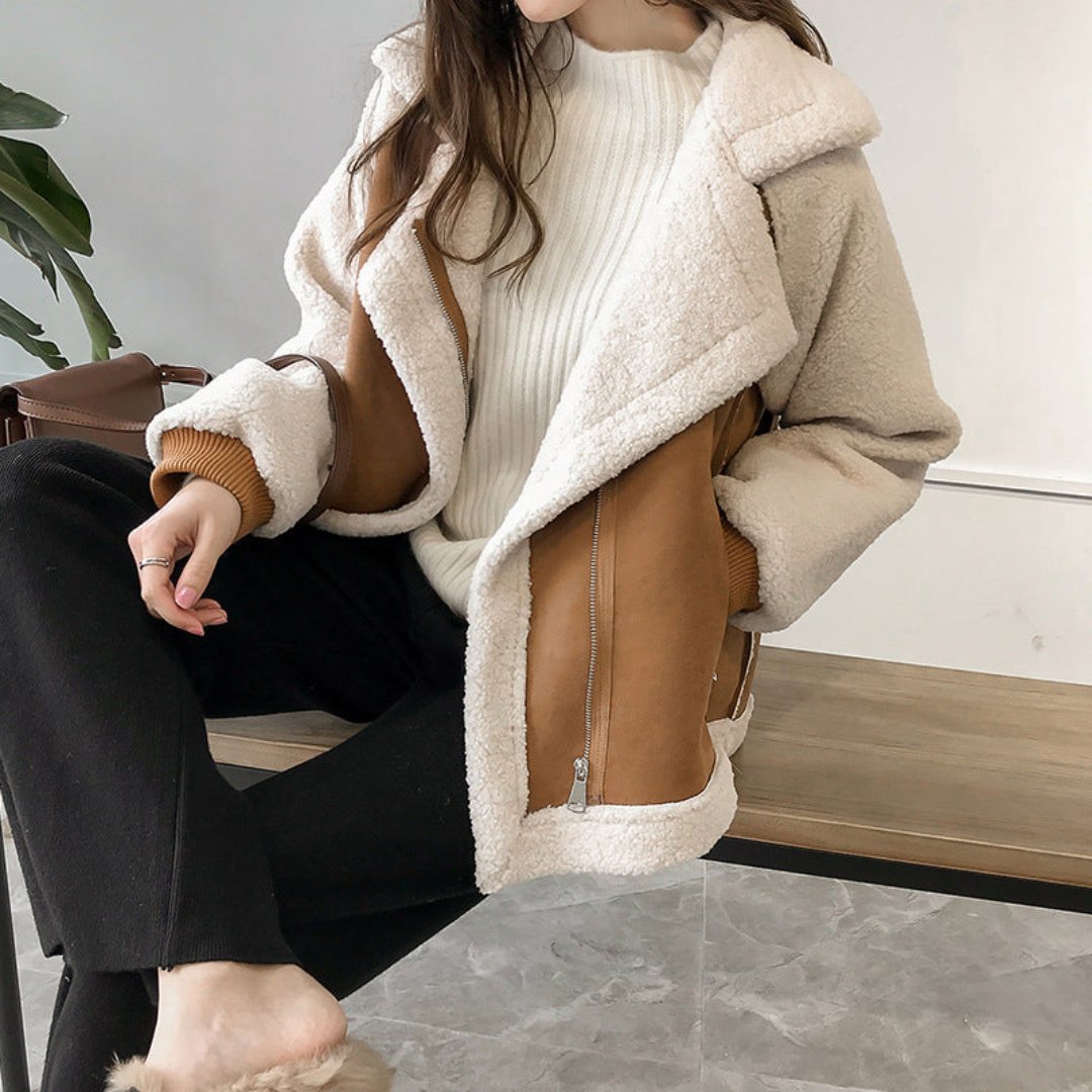 Rhian | Trendy Beige Vinterjakke med Blød Foring