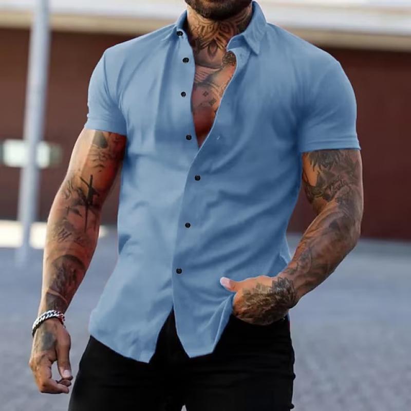 Stilfuld ensfarvet krave korte ærmer fitness T-shirt til mænd