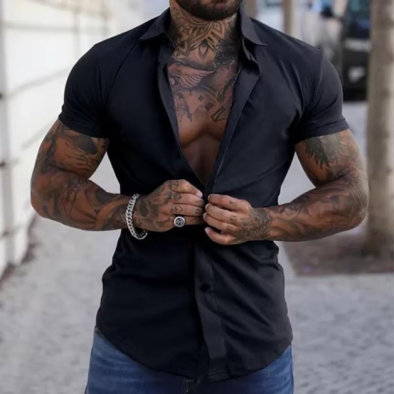 Stilfuld ensfarvet krave korte ærmer fitness T-shirt til mænd