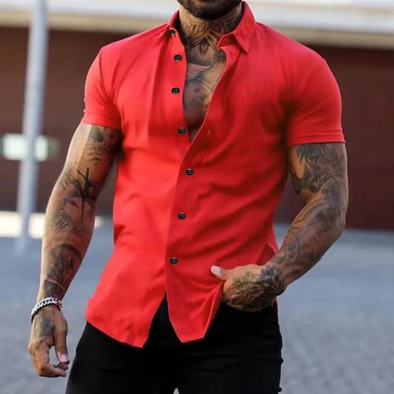 Stilfuld ensfarvet krave korte ærmer fitness T-shirt til mænd
