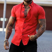 Stilfuld ensfarvet krave korte ærmer fitness T-shirt til mænd