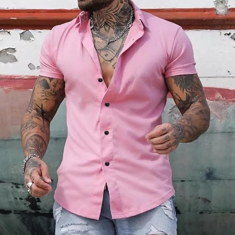Stilfuld ensfarvet krave korte ærmer fitness T-shirt til mænd