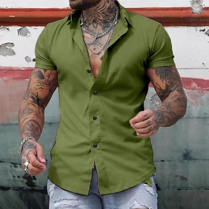 Stilfuld ensfarvet krave korte ærmer fitness T-shirt til mænd