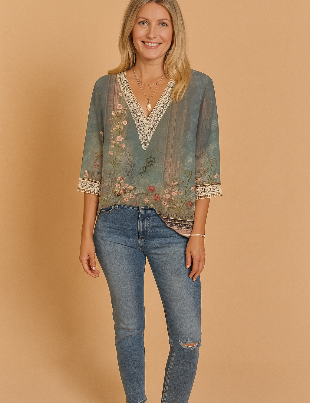 4 mouwen met geborduurde details, ideaal voor een bohemian look.